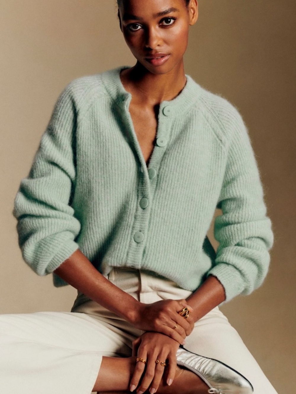 SEZANE Othello Cardigan Sea Green Size M - Picture 6 of 6